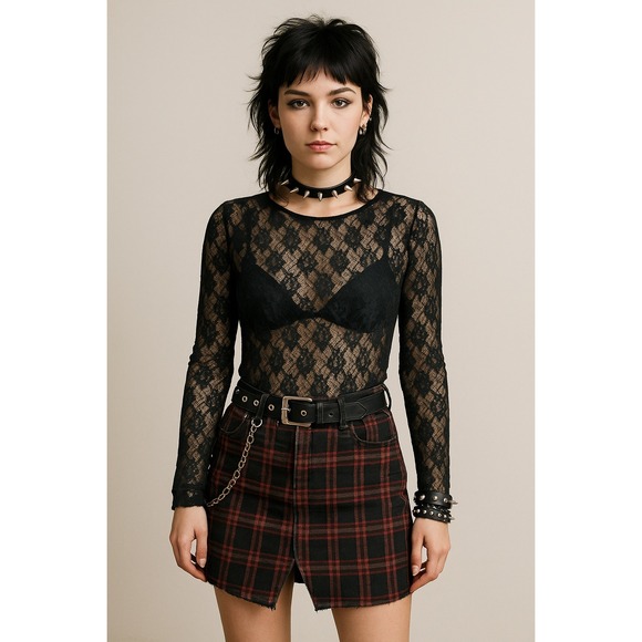 Tops - Y2K‎ Mesh Fairy Grunge Top Medium Black Witchy Whimsigoth Sheer Vamp Punk Floral